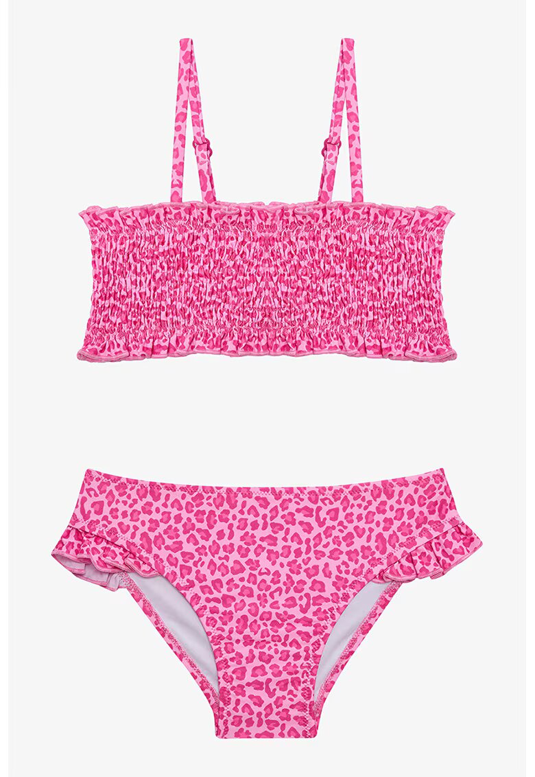 Penti Costum de baie cu model - din doua piese - Fucsia/Alb optic