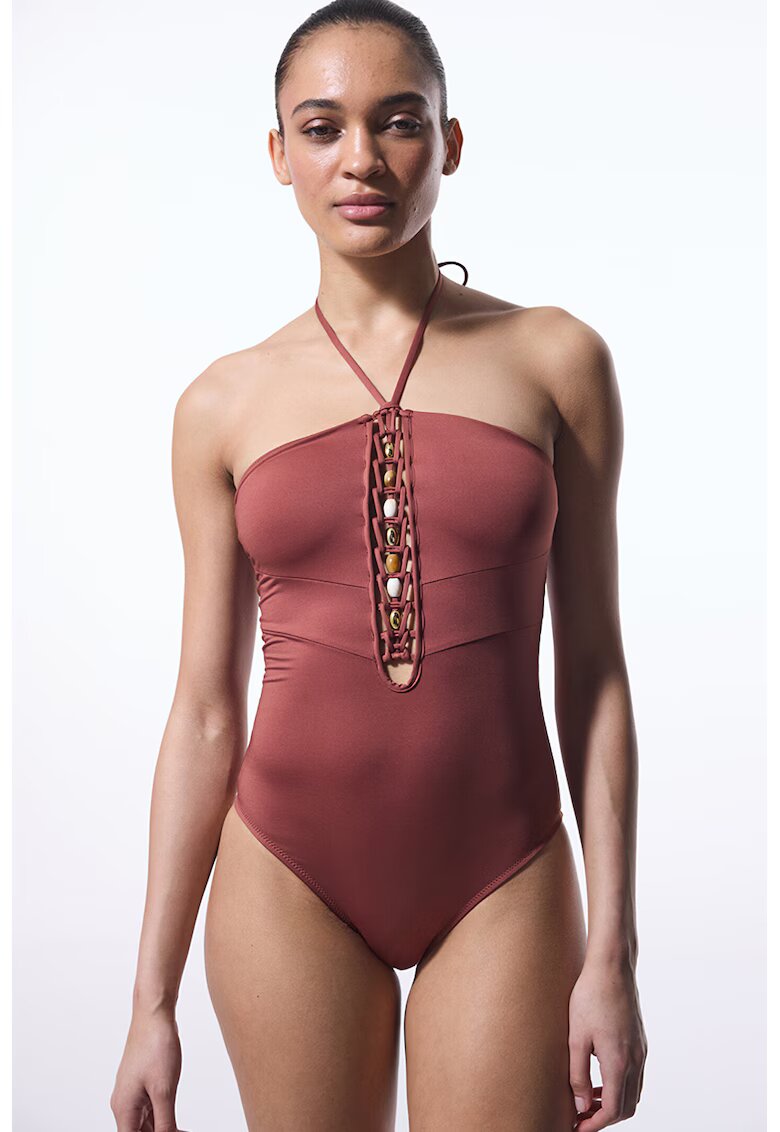 Penti Costum de baie halter intreg - Maro cognac