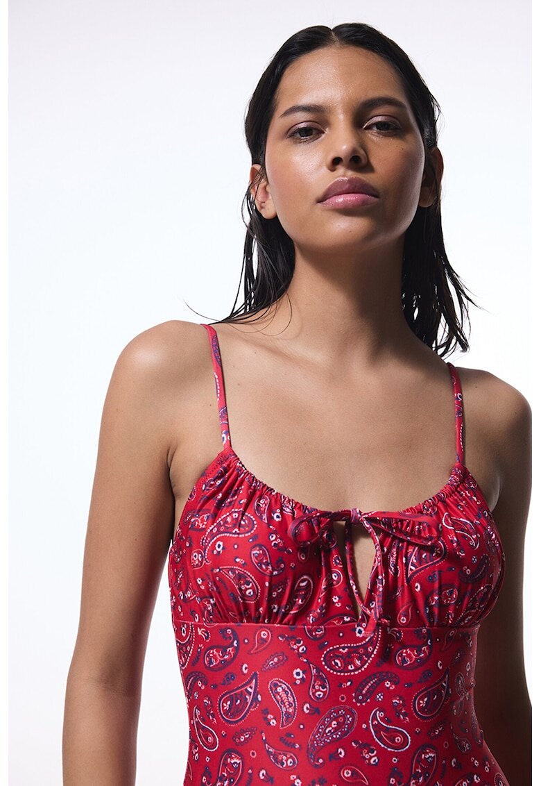 Penti Costum de baie intreg cu model paisley - Rosu/Negru/Alb murdar