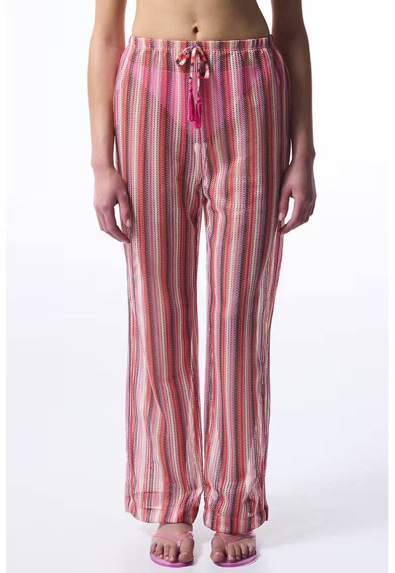 Penti Pantaloni de plaja transparenti - in dungi - Alb fildes/Roz deschis