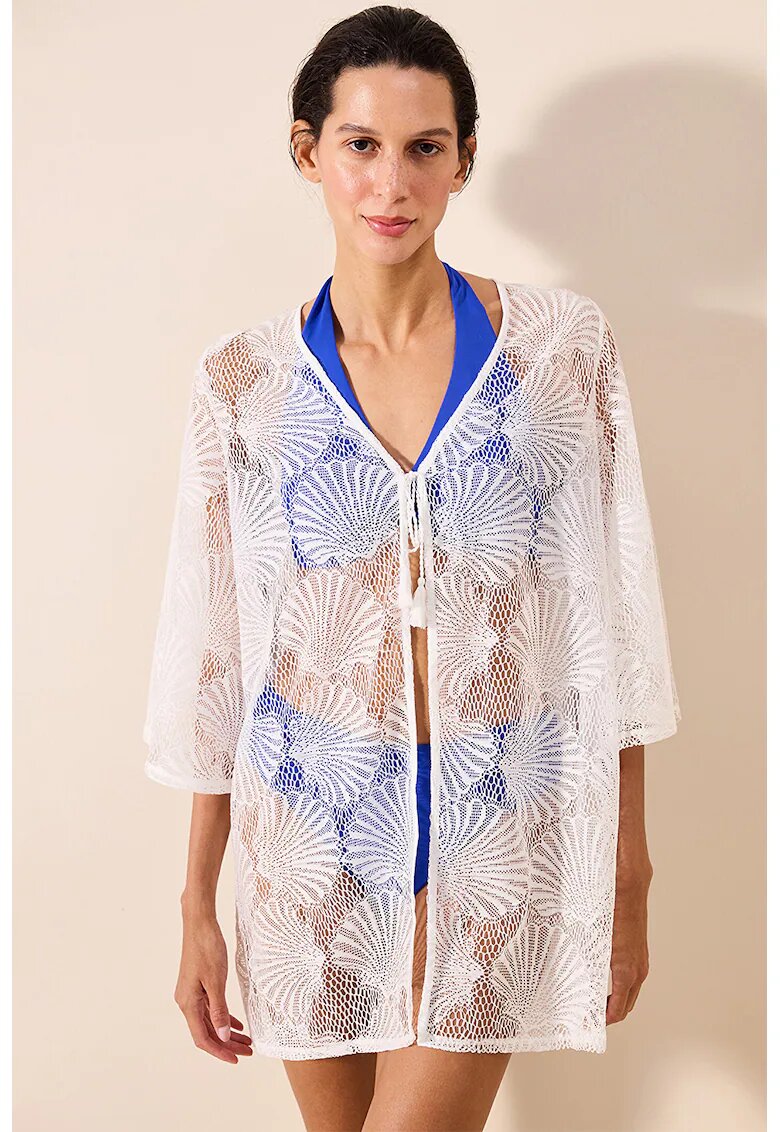Penti Pareo crosetat cu aspect semi-transparent - Alb/Transparent