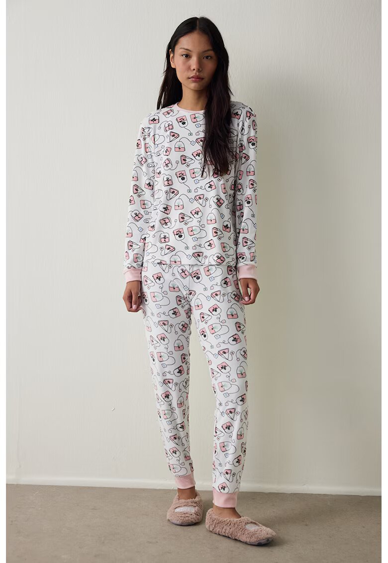 Penti Pijama din plus Tea Party - Alb/Roz