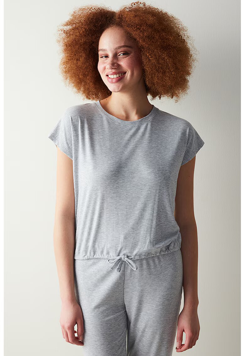 Penti Pijama striata cu model uni - Gri melange