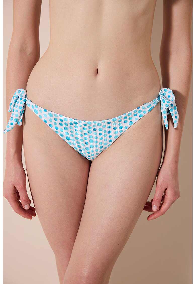 Penti Slip brazilian cu model cu buline - Alb/Turcoaz
