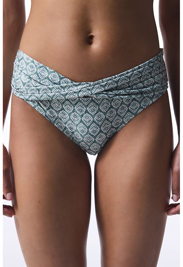 Penti Slip cu model geometric - Alb optic/Verde aquamarin