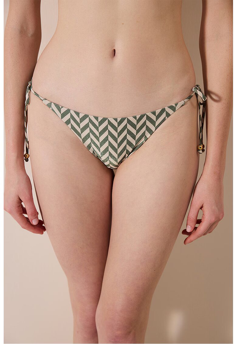 Penti Slip cu model herringbone - Verde inchis/Bej