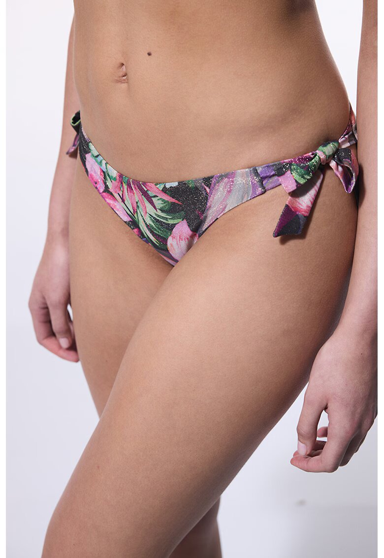 Penti Slip cu prindere laterala si model floral - Verde deschis