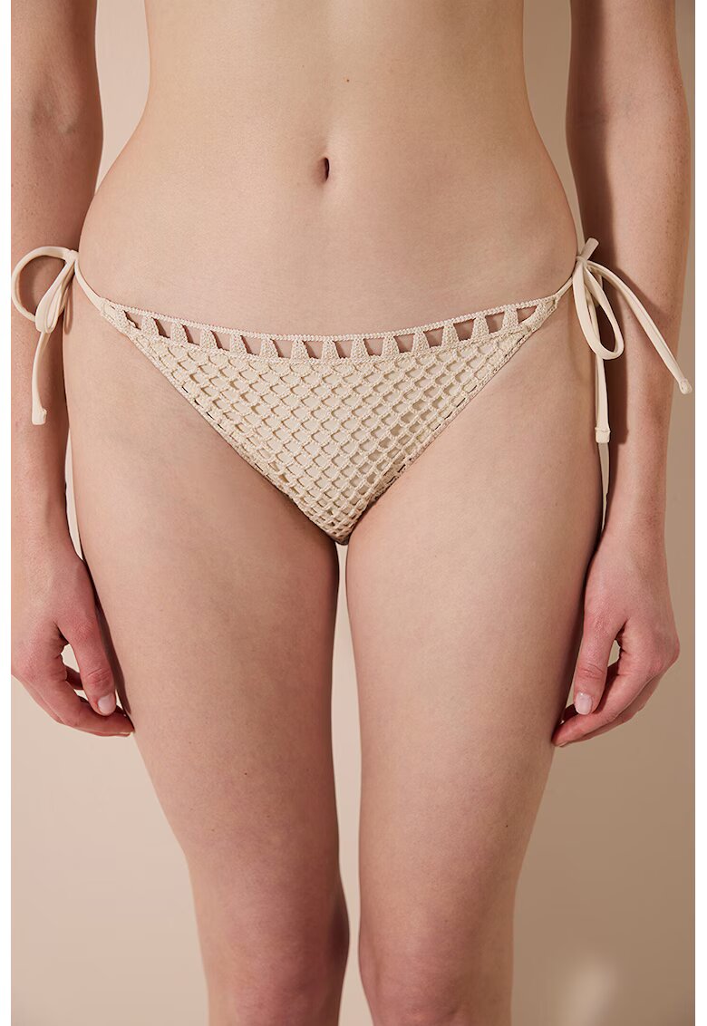 Penti Slip cu snur de ajustare si model cu perforatii - Bej deschis
