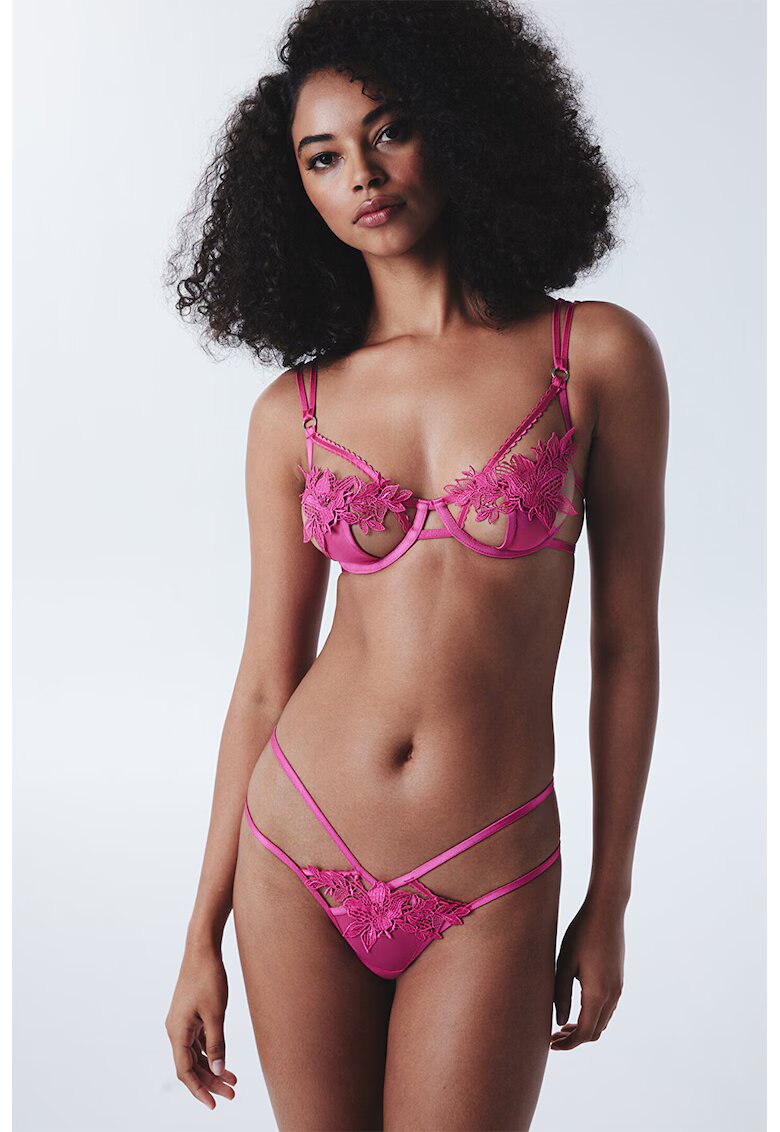 Penti Sutien cu sustinere metalica si broderii Charlotte - Roz