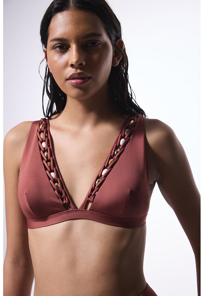 Penti Sutien de baie cu margele decorative - Maro cognac