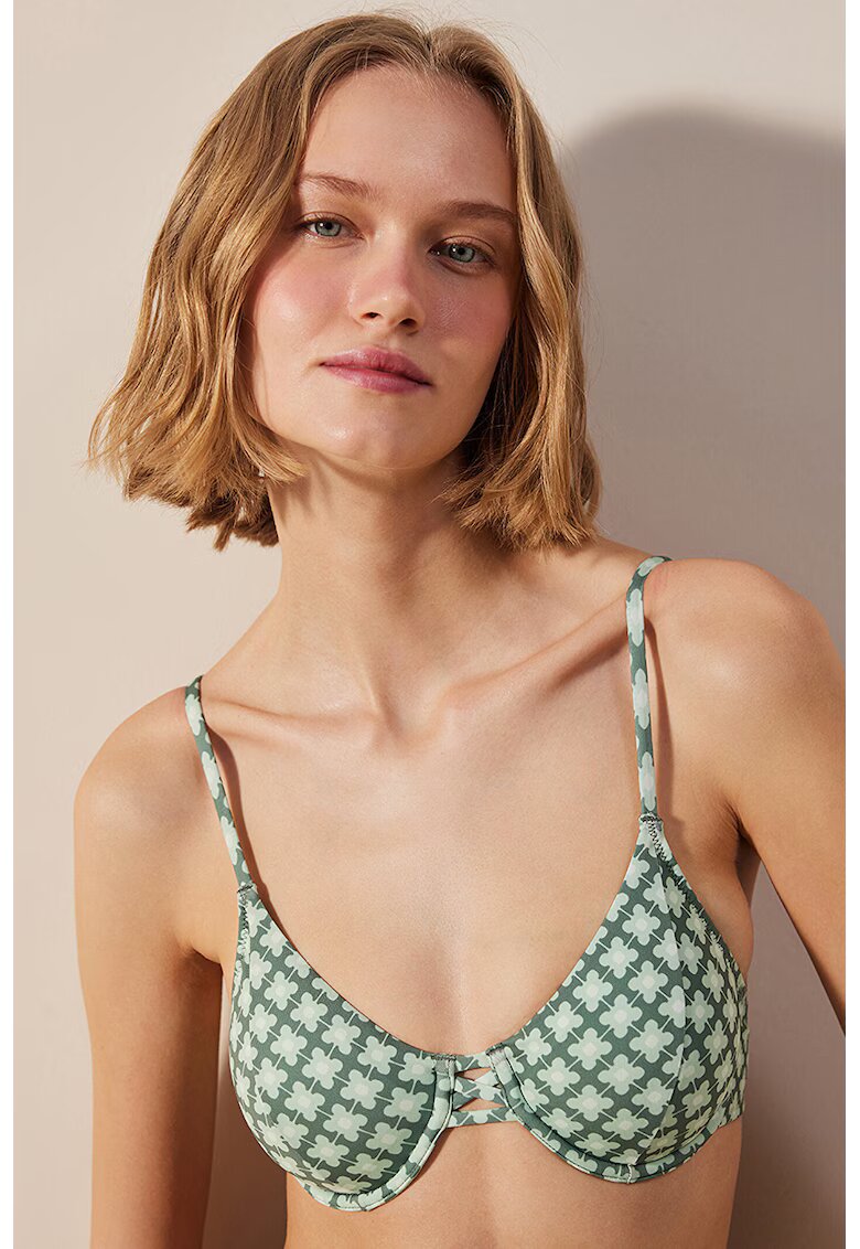 Penti Sutien de baie cu model floral - Alb/Verde