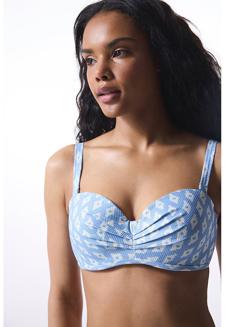 Penti Sutien de baie cu model geometric - Albastru pastel/Alb optic