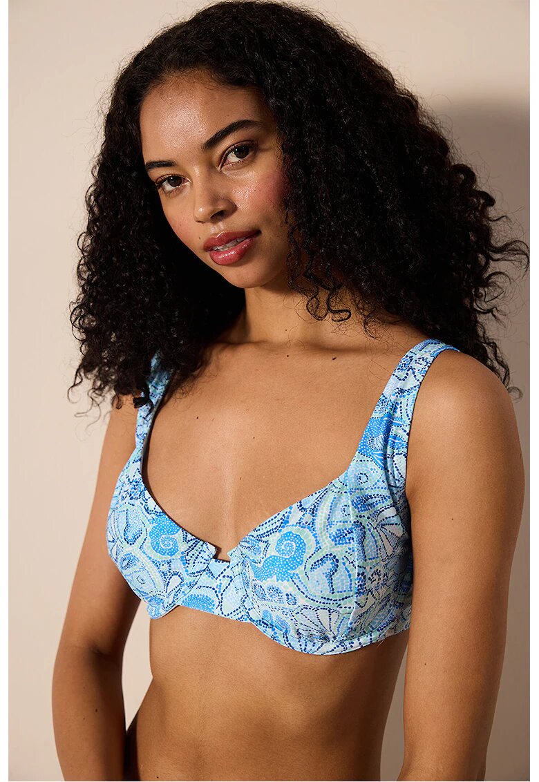 Penti Sutien de baie cu model grafic - Alb/Albastru deschis