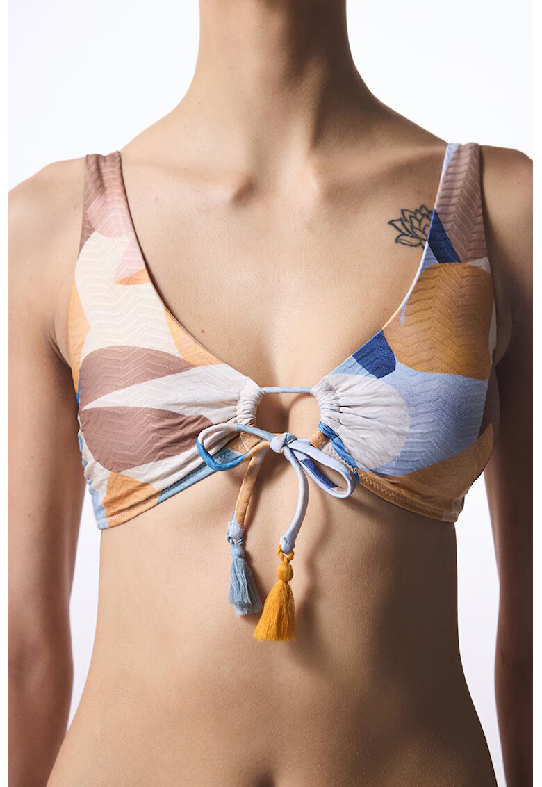 Penti Sutien de baie cu model grafic - Alb/Albastru pastel/Portocaliu deschis