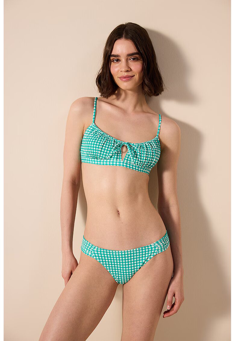 Penti Sutien de baie cu model in carouri - Turcoaz/Alb optic