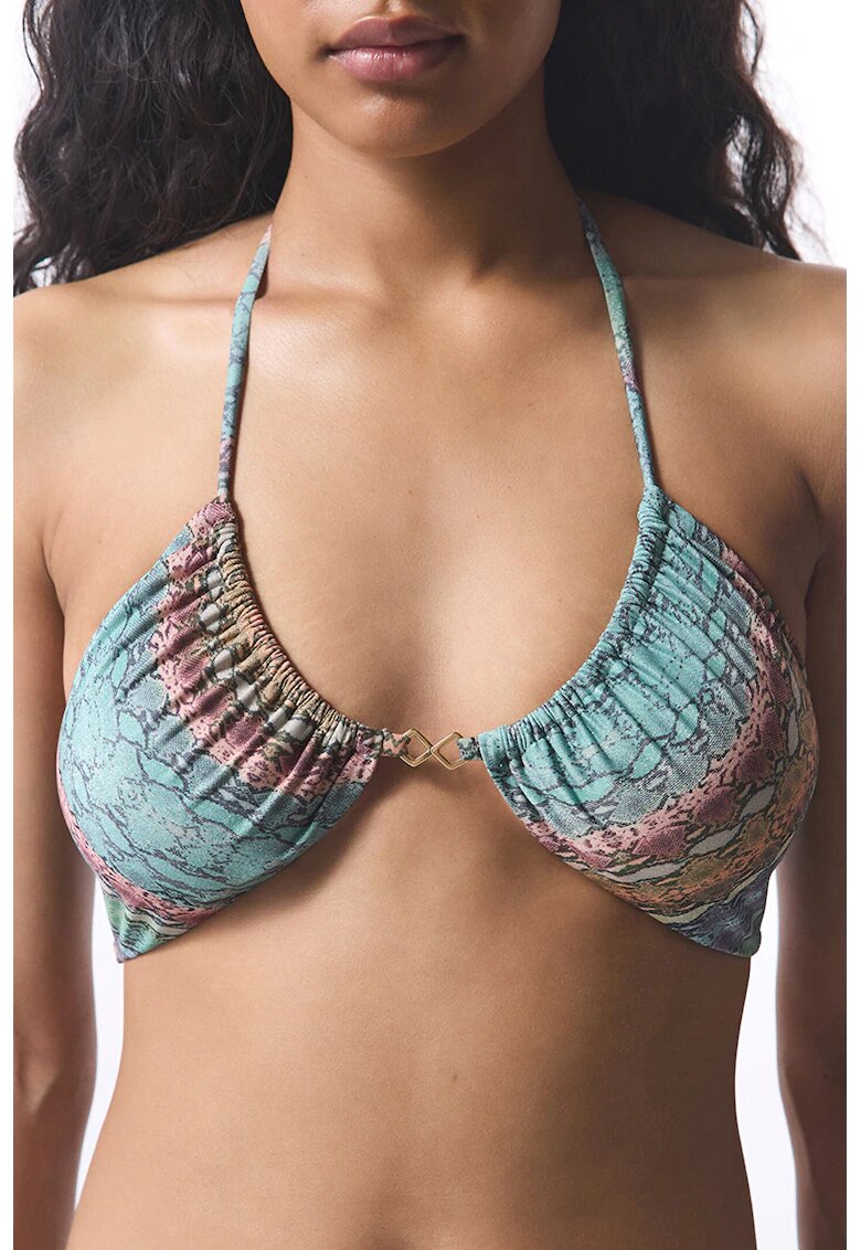 Penti Sutien de baie cu model reptila - Albastru pastel/Violet/Rosu inchis