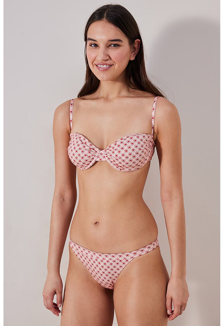 Penti Sutien de baie cu sustinere metalica - Roz pastel/Rosu inchis