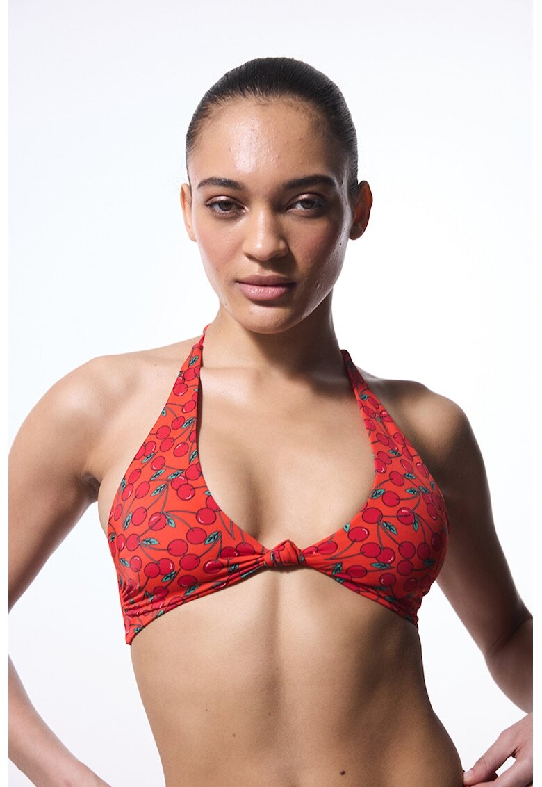 Penti Sutien de baie halter cu imprimeu - Rosu/Verde feriga