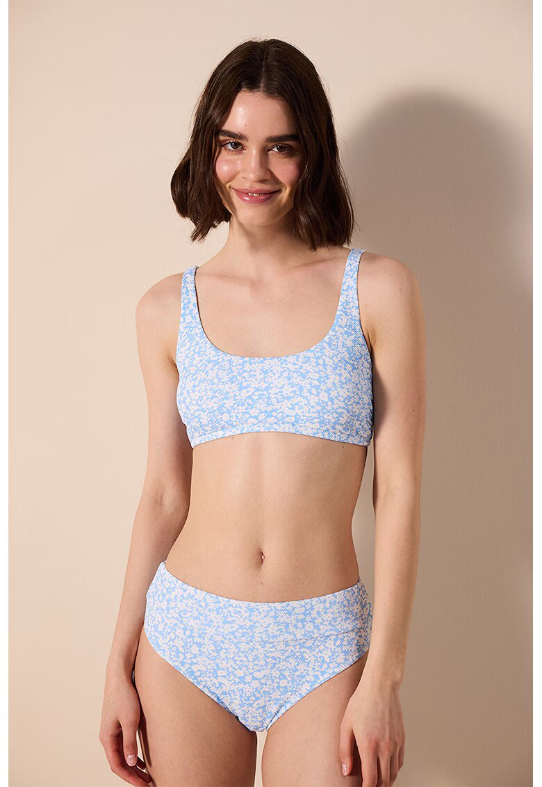 Penti Sutien texturat de baie cu imprimeu floral - Albastru lavanda/Alb optic