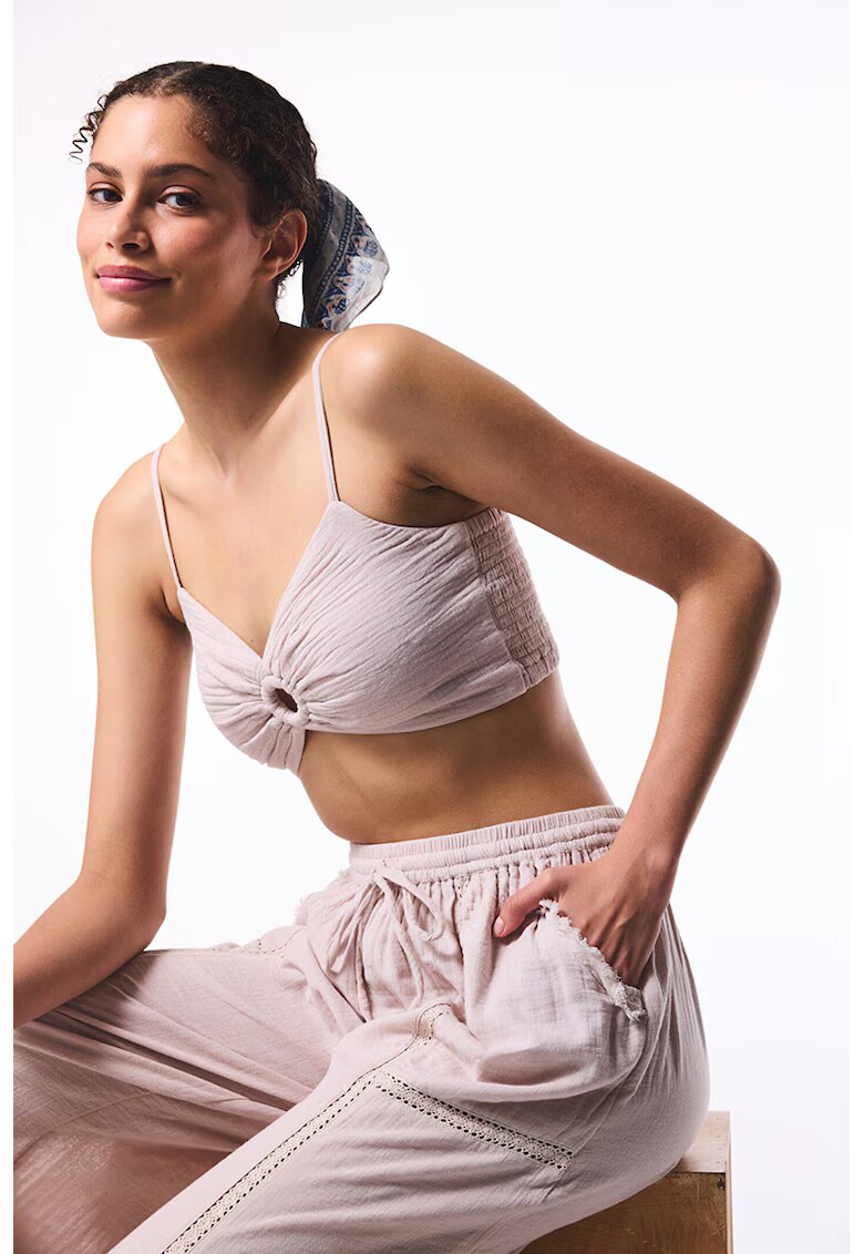 Penti Top crop de plaja - din bumbac - Bej deschis