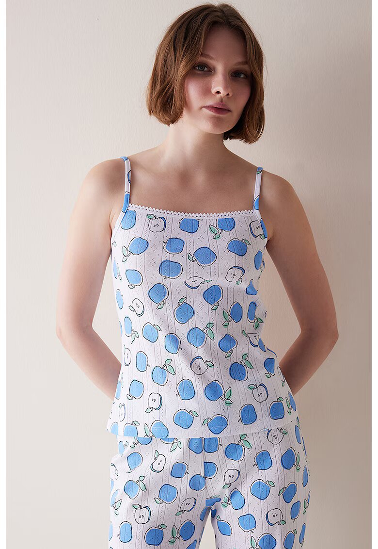 Penti Top de pijama cu imprimeu - Alb/Albastru