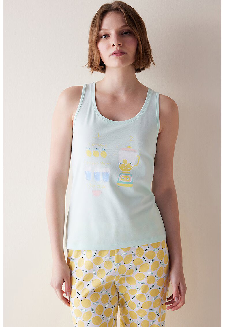 Penti Top de pijama din bumbac cu imprimeu fructat - Galben/Albastru glaciar