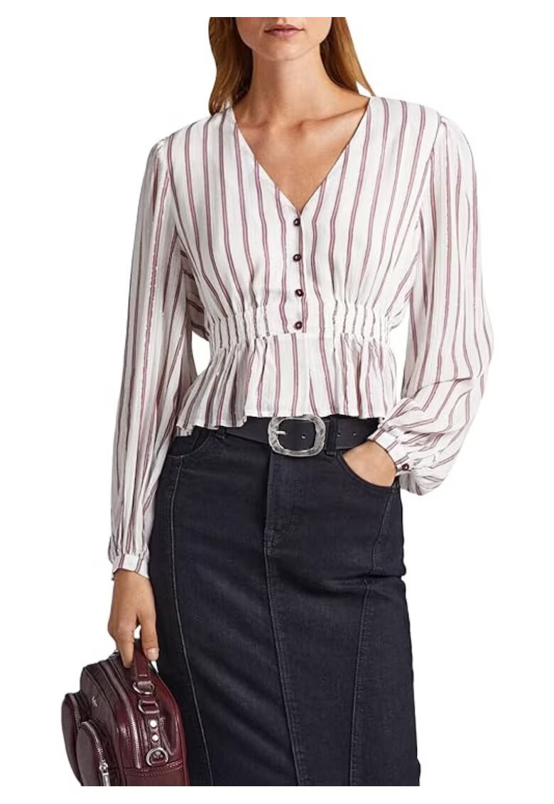 Pepe Jeans Bluza dama Gema - alba cu dungi - vaporoasa - viscoza lyocell