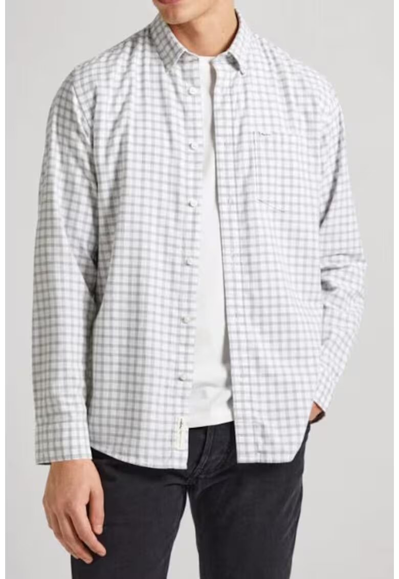 Pepe Jeans Camasa - Bumbac - Alb/Gri - Alb
