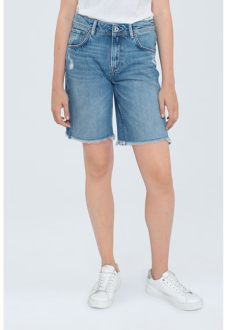 Pepe Jeans London Bermude din denim - cu terminatii franjurate - Albastru inchis/Bleumarin