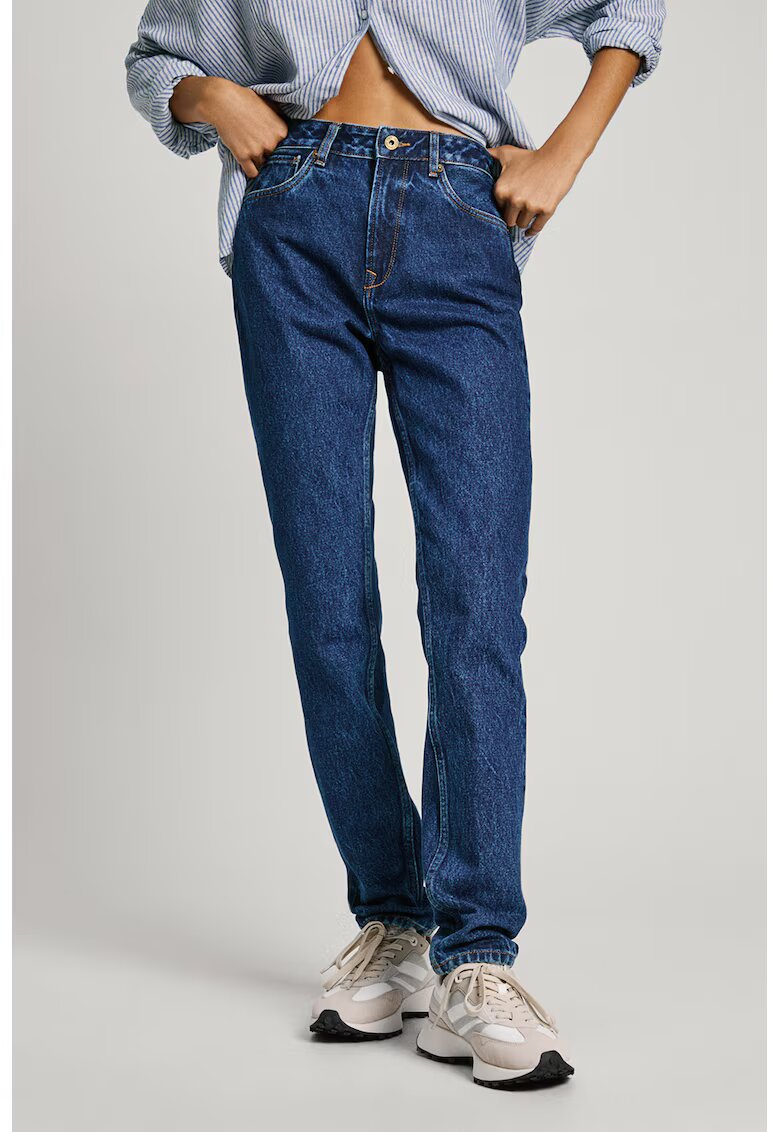 Pepe Jeans London Blugi conici cu talie inalta - Albastru inchis