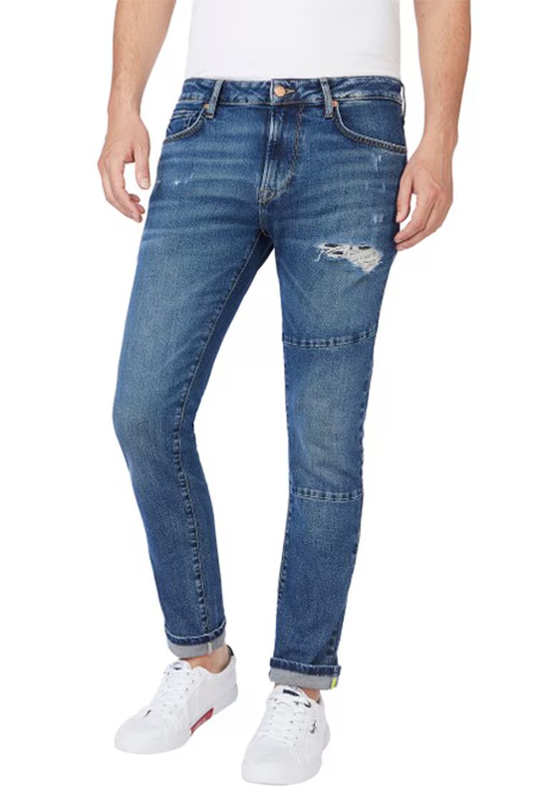 Pepe Jeans London Blugi cu detaliu cu aspect deteriorat - Albastru deschis