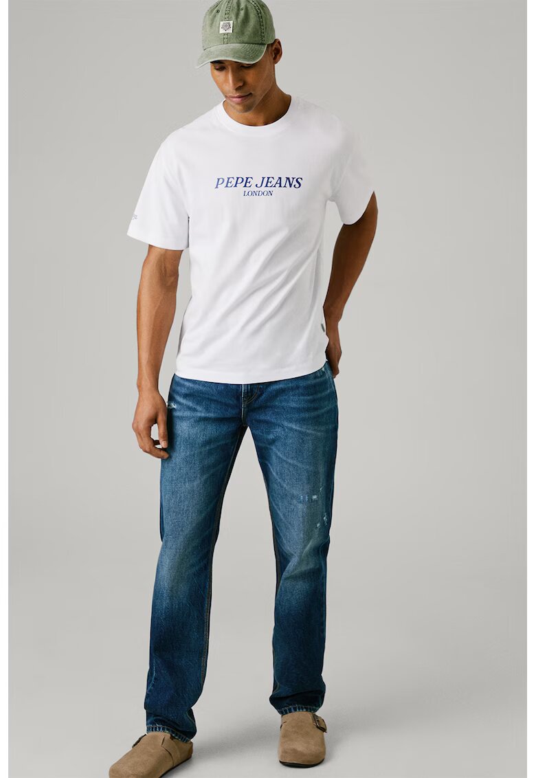 Pepe Jeans London Blugi cu talie medie - aspect decolorat si detalii cu aspect deteriorat - Albastru pastel