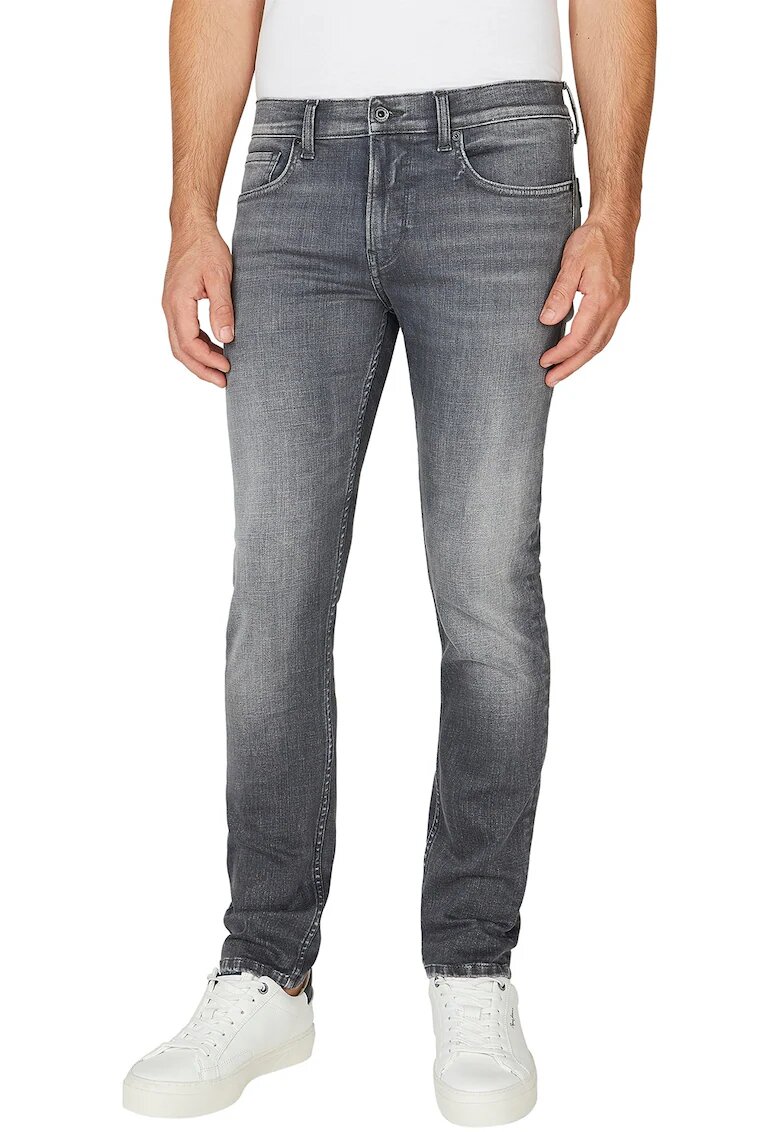 Pepe Jeans London Blugi cu talie medie si model uni - Gri inchis