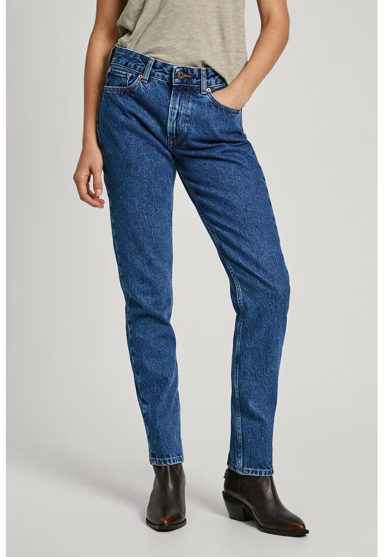 Pepe Jeans London Blugi drepti cu talie inalta - Albastru inchis