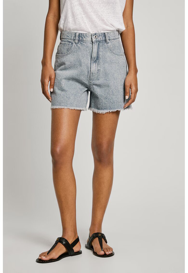 Pepe Jeans London Blugi scurti cu margini franjurate - Alb/Albastru deschis