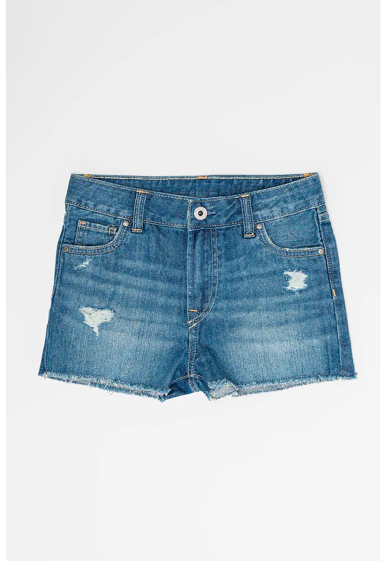Pepe Jeans London Blugi scurti cu talie inalta Patty - Albastru