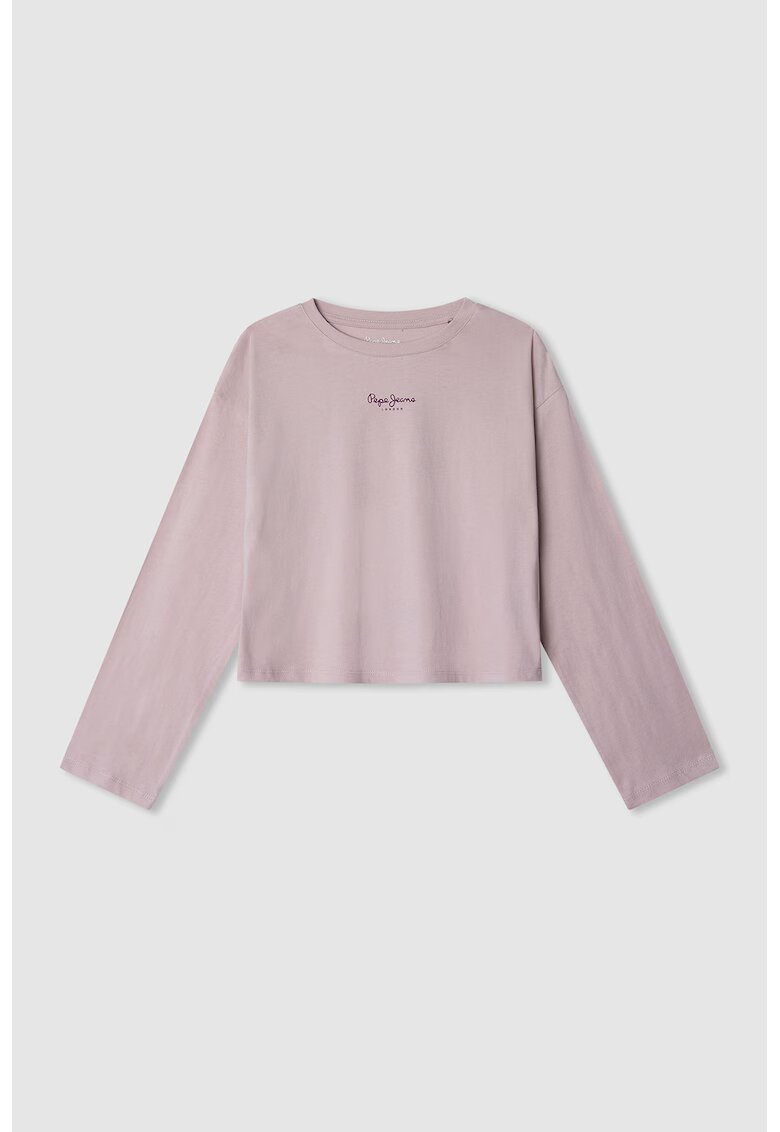 Pepe Jeans London Bluza crop cu decolteu la baza gatului - Ametist/Lila pal
