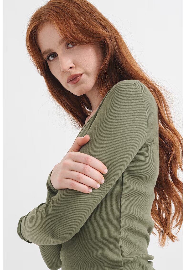 Pepe Jeans London Bluza cu decolteu in V si fenta cu nasturi - Verde aquamarin