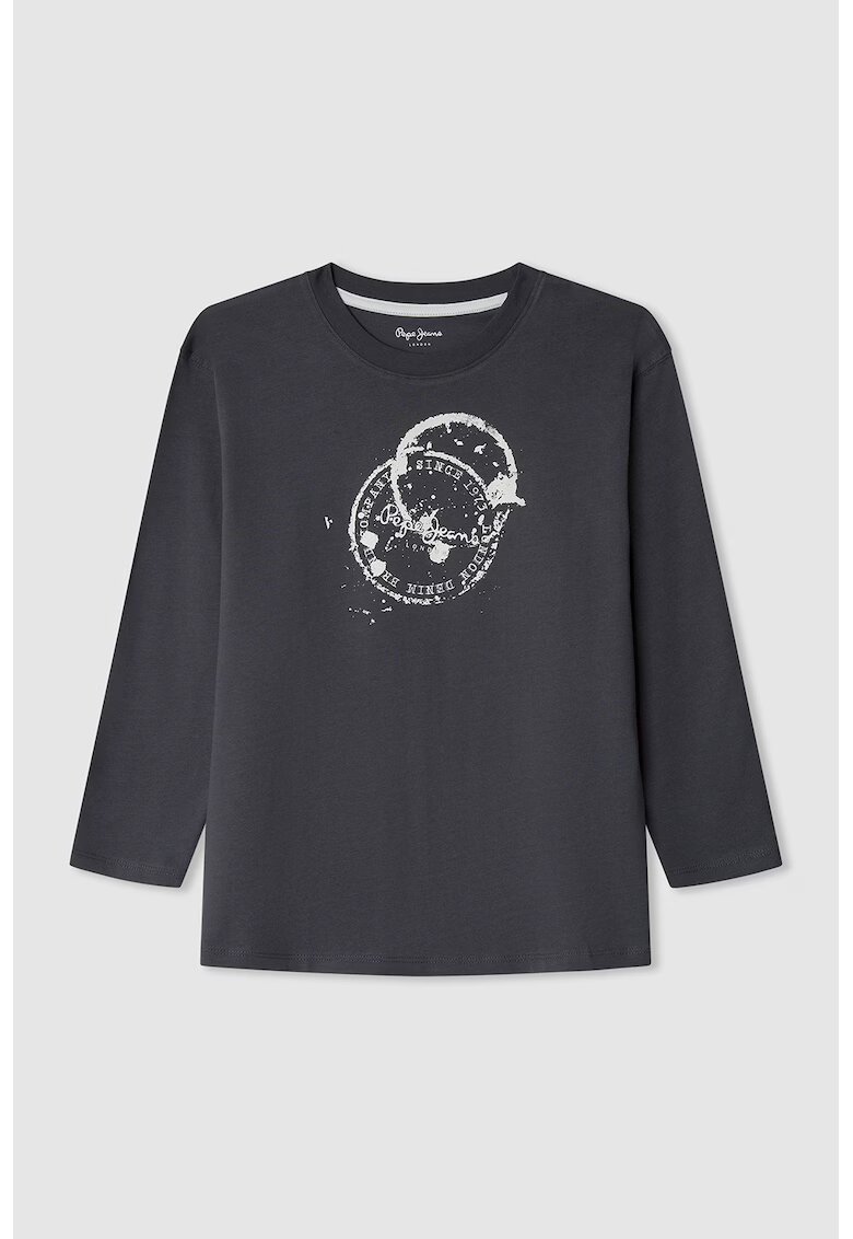 Pepe Jeans London Bluza cu imprimeu si decolteu la baza gatului - Alb murdar/Gri inchis