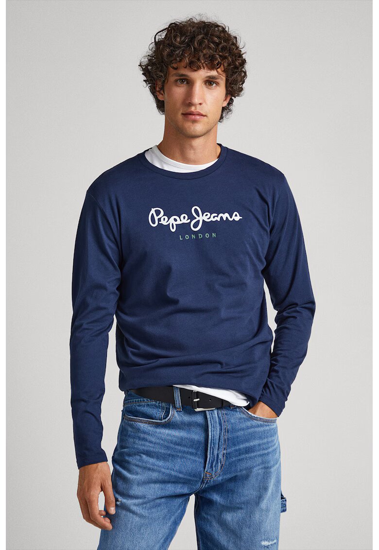 Pepe Jeans London Bluza de bumbac cu imprimeu logo - Bleumarin