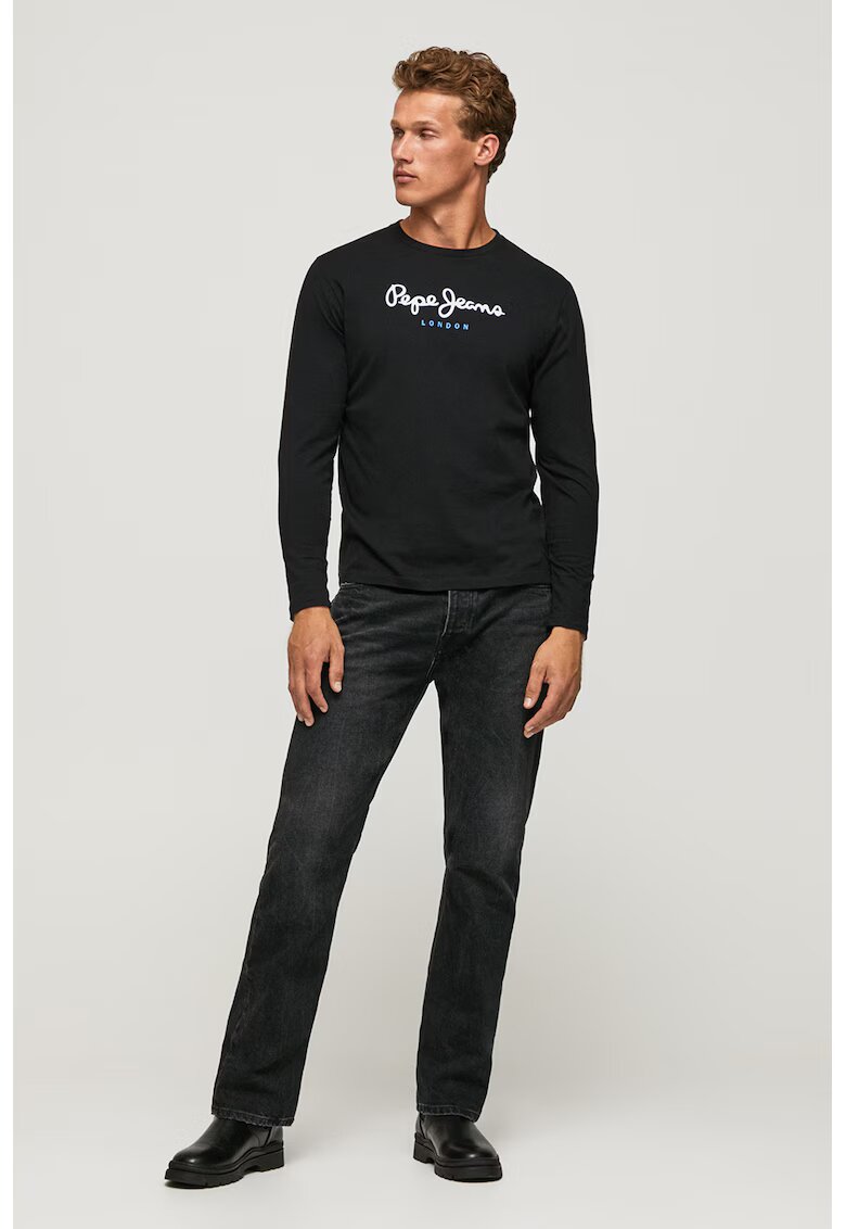 Pepe Jeans London Bluza de bumbac cu imprimeu logo - Negru