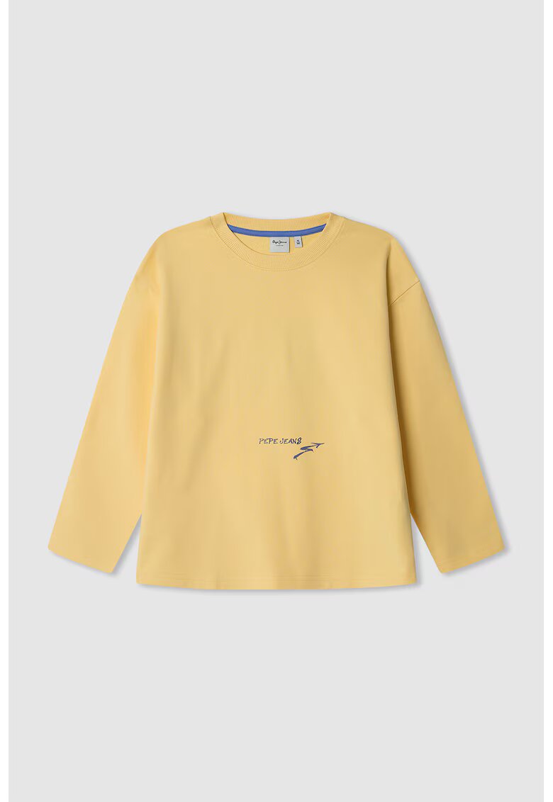 Pepe Jeans London Bluza de bumbac cu imprimeu text - Galben/Albastru inchis