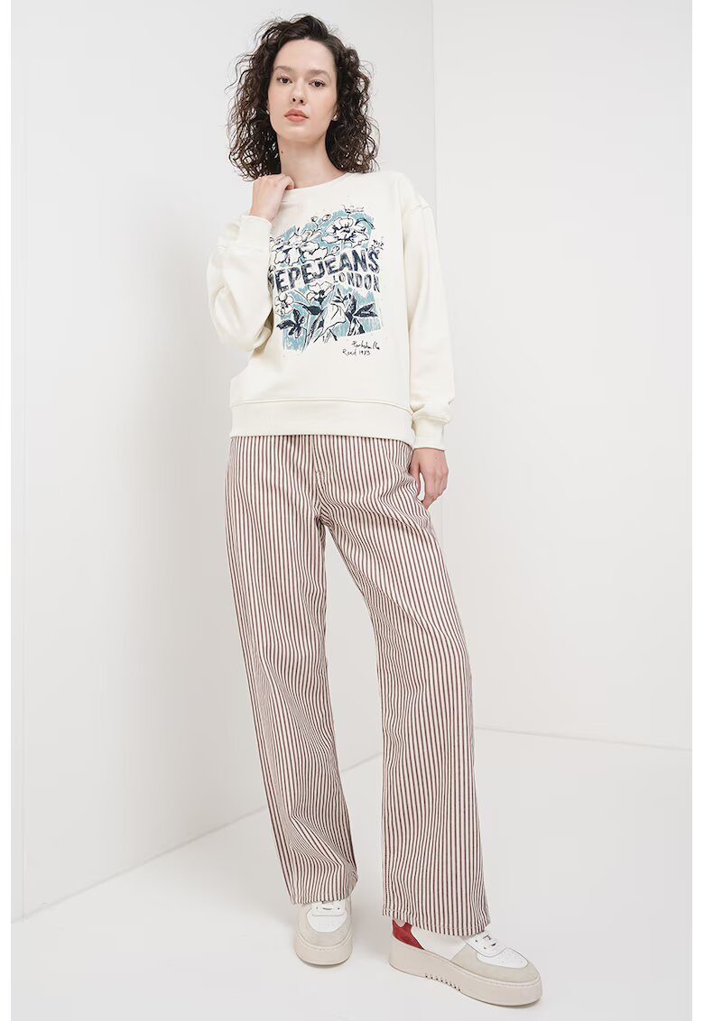 Pepe Jeans London Bluza de trening cu decolteu la baza gatului si imprimeu grafic - Alb/Albastru