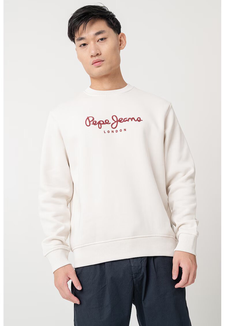 Pepe Jeans London Bluza de trening cu decolteu la baza gatului si logo - Alb