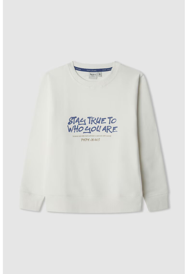 Pepe Jeans London Bluza de trening cu imprimeu text - Albastru inchis/Alb murdar