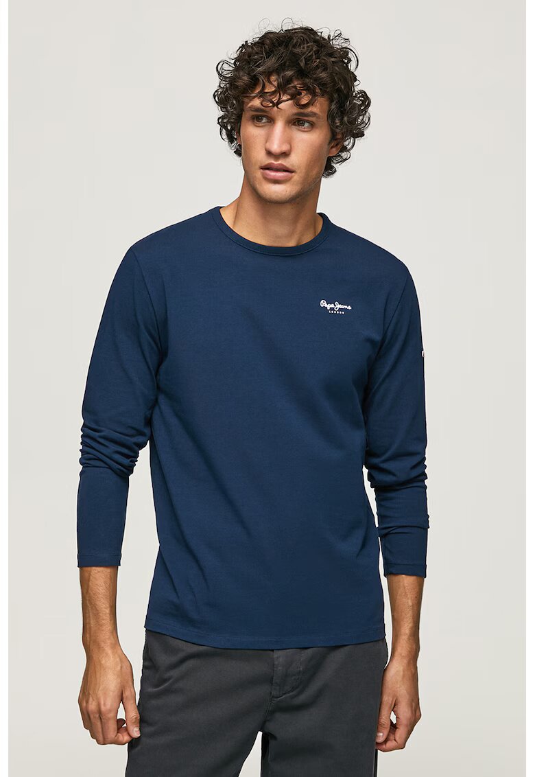 Pepe Jeans London Bluza din amestec de bumbac cu decolteu la baza gatului - Albastru ultramarin