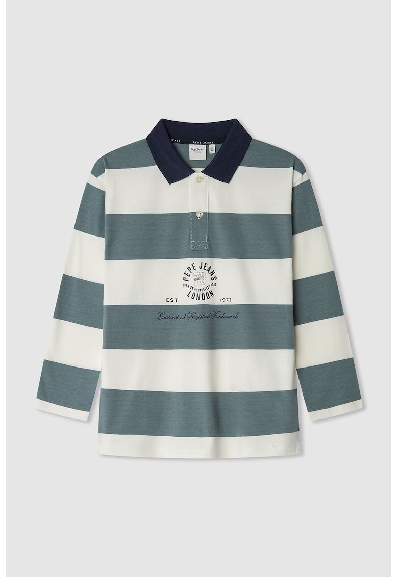 Pepe Jeans London Bluza polo cu dungi - Alb fildes/Albastru petrol