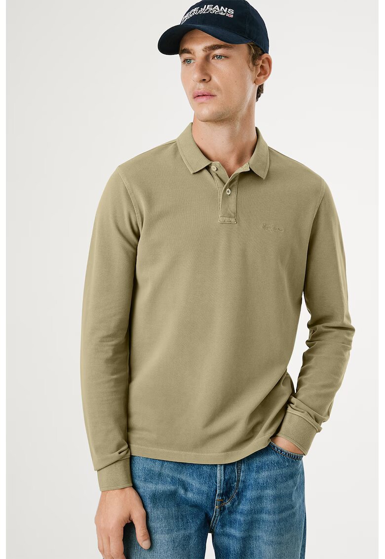Pepe Jeans London Bluza polo de bumbac - Kaki