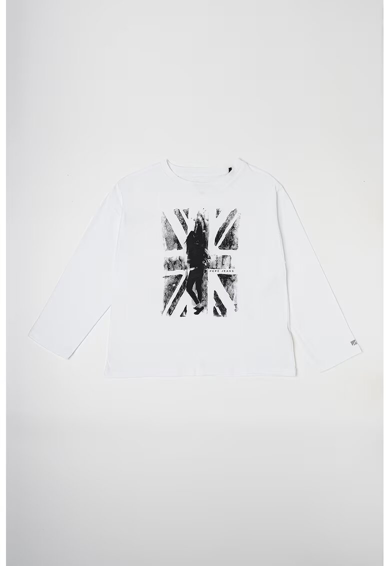 Pepe Jeans London Bluza regular fit cu imprimeu frontal Brenda - Alb/Negru