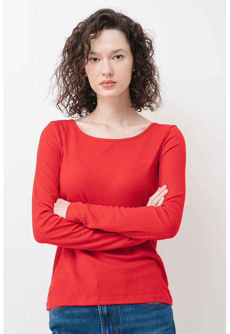 Pepe Jeans London Bluza striata cu model uni - Rosu